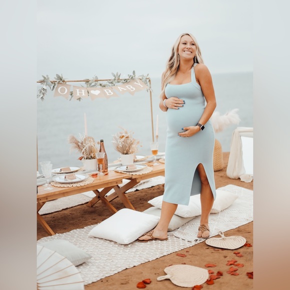 Abercrombie & Fitch Crossback Elevated Knit Midi Dress- blue - Picture 3 of 9